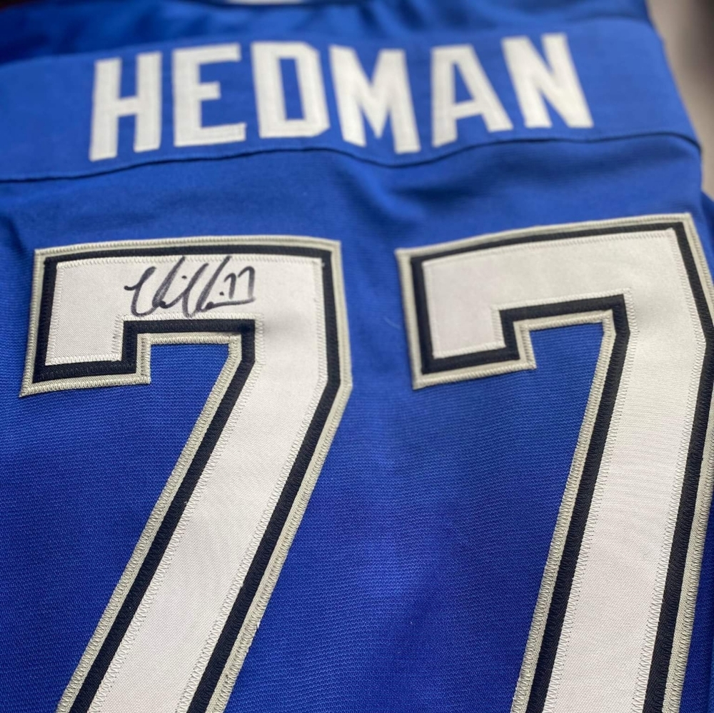 Victor Hedman signed jersey in case.